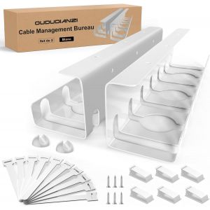 Set de 2 Chemin de C&acirc;ble, Cable Management Bureau, Rangement Cable Bureau, Cache Cable Bureau, Goulotte Passe Cable Bureau, Organisateur de Cable - Blanc - Neuf