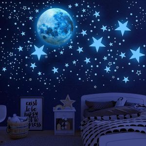 Trahoo-1108 Pièces Etoiles Fluorescente Lune Phosphorescentes Stickers Muraux Enfants Etoiles Lumineuses Autocollants Muraux Pour Enfants Bébé Fille Garcon Chambres Garderie Décoration - Neuf