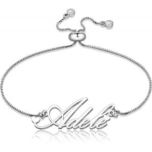 Kalsw-Bracelet Femme Avec Nom Bracelets Bijoux Avec Nom Initial Pendentif Acier Personnalis&eacute; Grav&eacute; R&eacute;glable Cadeaux De No&euml;l Pour Femmes Filles Adolescentes Fille - Neuf