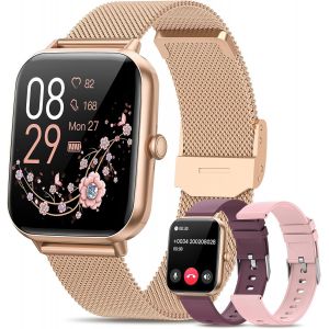 Montre Connectée Femme avec Appel, 1.83¿ Smartwatch avec 3 Bracelets, Fonction Féminine Sommeil Fréquence Cardiaque SpO2 20+ Modes Sportifs Podometre IP68 Calories Android iOS Or Rose, Cadeau - Neuf