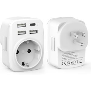 JGD-&iquest;2 Pi&egrave;ces&iquest; Adaptateur Prise USA, 5 en 1 Adaptateur Prise Americaine avec USB C et 3 USB A (3.4A), 100-250V Adapter France vers USA, Adaptateur Type B pour Tha&iuml;lande Canada Mexique - Neuf