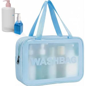 KALANKA-Trousse Transparente Maquillage, Trousse De Toilette Femme, PVC R&eacute;sistant &agrave; l'eau Accessoires Voyage Zipp&eacute; Voyage Sacs d'avion Transparents pour Maquillage Organisation (Bleu) - Neuf
