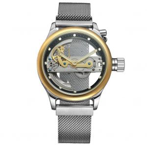 Montre Automatique De Luxe Pour Homme Forsining, Bracelet Rond En Acier Inoxydable (Noir Et Dore) - Neuf