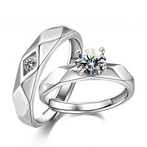 Lot De 2 Bagues De Couple En Cuivre Reglables Avec Strass Pour Homme Et Femme, Bijoux Pour Soirees Entre Amis - Neuf