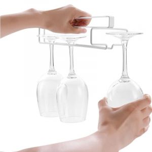 (Blanc) Pack De 2 Pendaison Verre À Vin Rack, En Vertu Du Cabinet Porteur De Verres À Vin, Pas De Perçage De La Pendaison Verre À Vin Rack, Métal, Verre À Vin, Titulaire Pour La Cuisine, Le Café-Bar, - Neuf