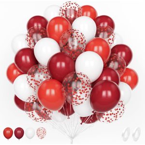 Ballon Rouge Blanc, 60 Pi&egrave;ce 12 Pouces Mat Blanc Rouge Confettis Latex H&eacute;lium Ballon Pour Fille Femme Anniversaire Baby Shower Mariage Douche Nuptiale Dipl&ocirc;me La D&eacute;co F&ecirc;te - Neuf