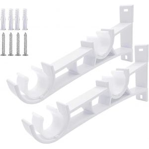 Promotion d'hiver,support de tringle à rideau,double rail,mural,crochets de tringle à rideau,alliage d'aluminium,1 paire pour tige de 28 mm-32 mm,(double tige,blanc) - Neuf