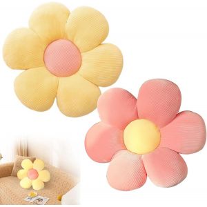 Cauc-Lot De 2 Coussins De Sol En Forme De Fleur - 38 X 38 Cm - En Forme De P&eacute;tale De Fleurs - Doux - En Forme De P&eacute;tale - Pour Chambre &Agrave; Coucher, Canap&eacute;, Canap&eacute; - Rose Et Jaune - Neuf