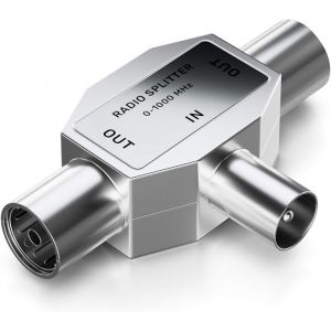 R&eacute;partition Antenne T-Couplage Distributeur Deux Appareils pour la Radio T-Adaptateur Couplage Coaxial 2X Prise Coaxiale - Argent - Neuf