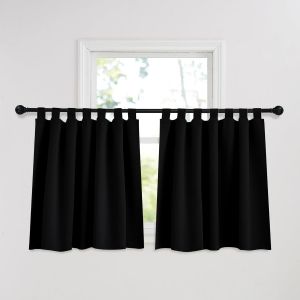 Eryi-Rideau Occultant Court Pour Cuisine Fenêtre Chambre Maison Avec Pattes Isolation Lumineux Prêt À Poser Intérieurs, L 140 Sur H 90 Cm, Noir, Lot De 2 - Neuf