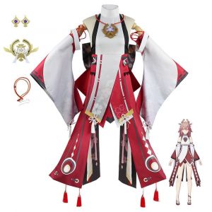 Costume De Cosplay Yae Miko De Genshin Impact Pour Femme, Perruque Rose À Cheveux Longs, Ensemble Complet D'amulette Yae Miko, Taille M - Neuf