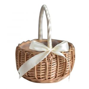 Panier De Fleurs En Osier Tissé,Avec Poignée Et Ruban Blanc,Mariage(L) - Neuf