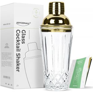 Shaker À Cocktail En Verre Transparent 400 Ml Avec Passoire Et Couvercle Doseur En Acier Inoxydable,Couvercle Doseur Et Boîte Cadeau,Pour La Maison,Le Bar,Le Whisky,Doré - Neuf