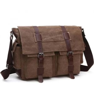 Sacoche Homme en Toile Vintage - INSFITY - Café - Bandoulière - Multifonction - Neuf