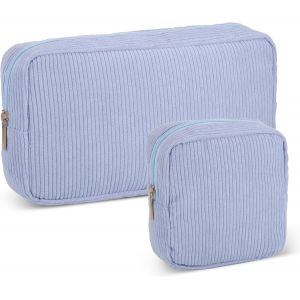 NBGCM-2 Pièces Trousse de Toilette en Velours Côtelé, Trousse de Maquillage, Trousse Cosmétique de Voyage Multifonctionnelle, Sac de Toilette pour Femmes Fille (Bleu Ciel) - Neuf