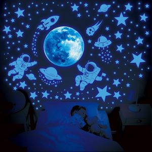 Gds3-8088 Stickers Muraux Phosphorescents Pour Plafond Espace Lune &Eacute;toiles Galaxie Plan&egrave;tes Chambre D'enfant F&ecirc;te D'anniversaire - Neuf