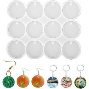 Moule Resine Epoxy Ronds Silicone Pour Moulage Pendentif Moule Resine Epoxy Bijoux, Moule Silicone Bijoux Avec Trous Porte-Cl&eacute;s D&eacute;coration Artistique Bijoux Bricolage Artisanat - Neuf