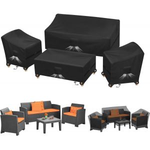 Ulteronixshop-4 Pi&egrave;ces V&eacute;randa Ext&eacute;rieure Ensemble De Housses,Housse De Meubles De Patio,De Meubles De Jardin De Patio &Eacute;tanche V&eacute;randa Ext&eacute;rieure Ensemble De Meubles De Pelouse Housse(Noir) - Neuf