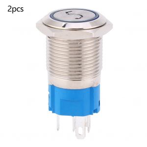 Lot de 2 interrupteurs a bouton-poussoir 16 mm, coque en acier inoxydable, tete plate, avec voyant lumineux et numero 5, IP65, bleu, 220 V CA - Neuf