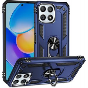 Kal-Coque Pour Huawei Honor X8 4g/Honor X30i/Honor Play 6t Pro +Verre Trempé,Étui De Protection Soft Tpu/Pc Heavy Duty Dual Layer Protective Housse Etui Coque Avec Support De Bague En Métal,Bleu - Neuf