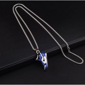 Collier Pour Homme Et Femme (Bleu/Argent), Pendentif Chaussure En Acier Inoxydable, Chaîne De 70 Cm, Collier De Baskets Pour Homme, Hip-Hop, Punk, Cadeau D'anniversaire, Unisexe - Neuf