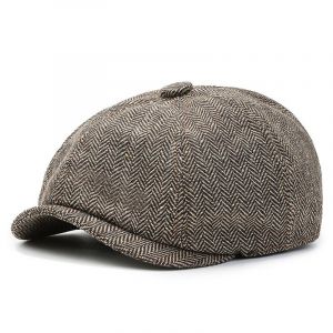 Casquette Plate Style Gavroche Pour Homme Et Femme, À Visière, Kaki, À Chevrons, En Tweed, Style Rétro, Style Gatsby - Neuf