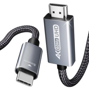 KALANKA-Câble USB C vers HDMI (4K@60 Hz), 1.8M Câble Type-C vers HDMI [Thunderbolt 3/4] Compatible pour iPhone 16/15 Pro Max, MacBook Pro/Air 2023, iPad Pro, iMac [Coque en Aluminium et câble en Nylo - Neuf