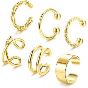 Kalhx-6pcs Faux Piercing Oreille Réglables Ear Cuff Pour Femmes Filles Boucles D'oreilles Plaquées Or 14k Manchettes D'oreilles En Or Clips D'oreilles Non Percés Boucles D'oreilles Cartilage - Neuf