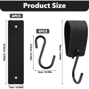 Lot De 6 Crochets En S Avec Dragonne En Cuir Noir,Crochets Multifonctionnels,Crochets De Camping,Faciles &Agrave; Utiliser,Crochets Pour Penderie,Tringle &Agrave; V&ecirc;tements,Cuisine,Salle De Bain - Neuf