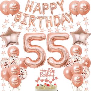 SJZG-Ballons 55.Anniversaire Deco Femme Or Rose Ballon Feuille 55 Ans Deco Anniversaire Femme Fille Happy Birthday 55 Anniversaire Deco Femme Or Rose Deco Anniversaire 55 Anniversaire Femme Deco - Neuf