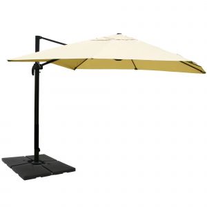 Parasol D&eacute;port&eacute; 3,5 X 3,5 M &Oslash; Env. 4,95 M Inclinable 5 Positions Et Rotatif 360&deg; Avec Pied Modulable Aluminium Et Polyester Cr&egrave;me 04_0011265 - Neuf