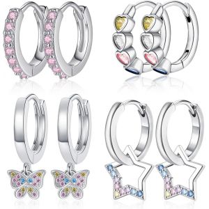 Kal-Boucle D'oreilles Enfants Fille, Hypoallerg&eacute;nique Coeur Fleur &Eacute;toile Papillon Zirconium Piercing Oreille Pour Femmes Fille - Neuf
