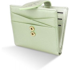 CAUC-Petit portefeuille pour femme - En cuir v&eacute;g&eacute;talien fin - Avec fermeture &eacute;clair - Compartiment &agrave; monnaie - Avec protection RFID, vert clair, 10,3 x 9,5 x 1,8 cm, D&eacute;contract&eacute; - Neuf