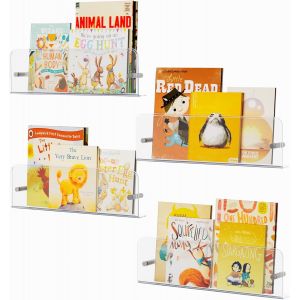 CAUC-Biblioth&egrave;que de Chambre d'enfant, Lot de 4 &eacute;tag&egrave;res Flottantes de 39 cm, Support en Plastique Transparent pour Magazines/Photos pour la D&eacute;coration de la Chambre d'enfant et du Salon - Neuf
