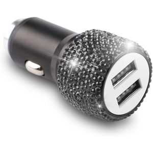 Adaptateur Chargeur De Voiture D&eacute;coration Strass, Chargeur Voiture Double Usb Cristal Brillant, Chargeur De Voiture Bling Strass Chargeurs, Accessoires D&eacute;coratifs Pour Auto(Diamant Noir) - Neuf