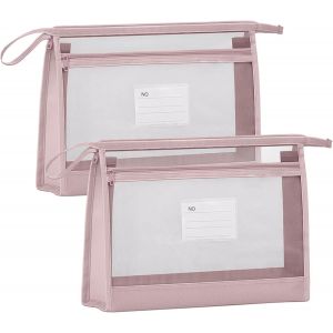 Eryi-Pochette Document Zippée A4, Étanche Sac Plastique Zip, Pvc Transparentes Document Dossier, Mesh Zipper Pouch Pour Kosmetika, Schreibwaren, Bürobedarf, Reisen (2 Pcs, Rose - Neuf