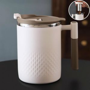 KALANKA-Tasse à Thé avec Infuseur Mug Isotherme avec Poignée Tasse Thermos Café Tisaniere avec Filtre et Couvercle 450ml, Acier Inoxydable 304, Plastique PP Gobelet Thermos (Beige) - Neuf