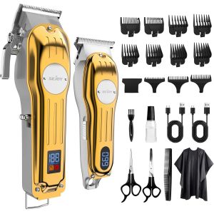 Tondeuse &Agrave; Cheveux Sans Fil Pour Homme Avec &Eacute;cran Lcd Et Peignes De Guidage, Kit De Barbier Rechargeable Pour La Coupe De Cheveux - Neuf