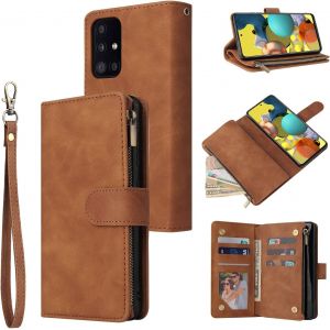 KAL-Samsung Galaxy A51 4G Premium Vintage Pu Leather Handbag Zipper Pocket Case Kickstand Card Slots With Wrist Strap - Neuf