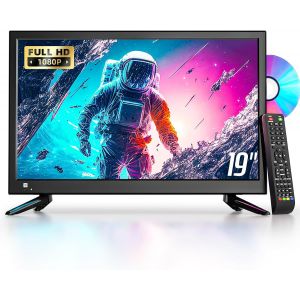 MEVRONISSHOP-Petite Television 19 Pouces avec Lecteur DVD int&eacute;gr&eacute;, Mini t&eacute;l&eacute;viseur 1080P avec DVB-T2 HDMI USB AV Entr&eacute;e, TV 12v pour Camping Car/Caravane/Campagne - Neuf