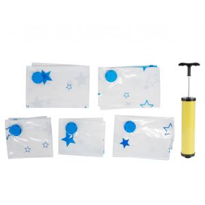 HJLIAN Lot de 5 sacs de rangement sous vide portables et reutilisables pour couettes, vetements, couvertures, literie (sac de rangement sous vide avec pompe manuelle) - Neuf