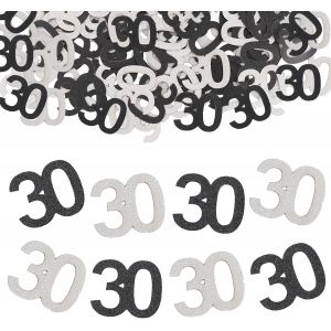 Lot de 100 confettis pour 30 ans - 3,3 x 2,6 cm - Décoration de table - Pour femme et homme - 30 confettis d'anniversaire (noir, argent) - Décoration de table pour femme et 30e anniversaire - Neuf
