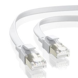 AYU-Câble Ethernet Cat8 5m, 40 Gbps 2000MHz LAN Gigabit RJ45 plaqué or, câble de raccordement plat haut débit pour routeur, pour commutateur, pour ordinateur portable, pour TV -blanc - Neuf