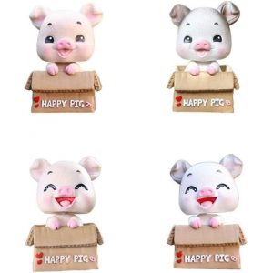Lot de 4 décorations de voiture avec fonction balançoire, cochon, poupée, animaux à tête branlante - Neuf