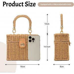 TZF-Fourre-tout carré en rotin tissé à la main pour femmes, Sac en paille, Sac de plage d'été pour dames, Sac à bandoulière en osier - Neuf