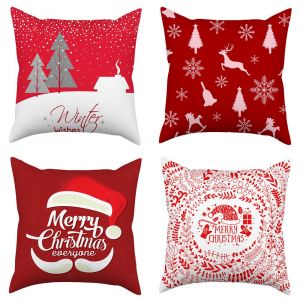 4pcs 18""X18"" No&euml;l Jeter Du Jubil&eacute; De Taie D'oreiller De No&euml;l D&eacute;coratif Canap&eacute; Taies D'oreiller, Draps En Coton Carr&eacute; D'oreiller Housse De Coussin Pour Canap&eacute;, Un Canap&eacute;, Un Lit Et Une Voiture - Neuf