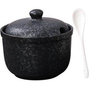 Sucrier Et Pot &Agrave; &Eacute;pices En C&eacute;ramique Avec Cuill&egrave;re Noir - Neuf
