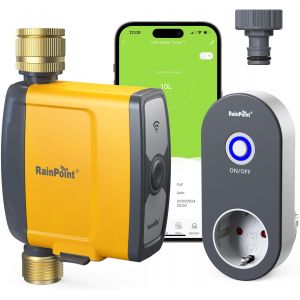 Ulteronixshop-Programmateur d'arrosage WiFi, entr&eacute;e et sortie d'eau en laiton pur 2024, minuterie, arrosage automatique WiFi avec App/contr&ocirc;le vocal, pour pelouse et jardin (seulement 2,4 GHz) - Neuf