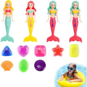 KAL-Jouet Piscine Sirène, 12 Pièces Jouet Piscine Enfant, Ensemble De Jeux De Piscine, Pierres Précieuses Colorées Et Jouets De Sirène, Pour Chasse Au Trésor De Plage Et Formation De Plongée - Neuf