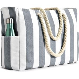 RFCBC-Sac de plage imperméable à rayures avec fermeture éclair et poche anti-humidité, grand sac de plage pour femme - Neuf